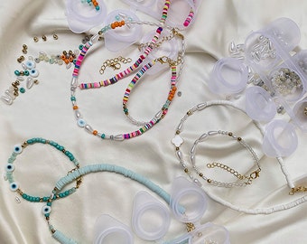 DIY All-in-one girls jewelry kit, chocker necklace or bracelet kit wbestsellerith seed beads, evel-eye beads, seashell beads, heishi beads,