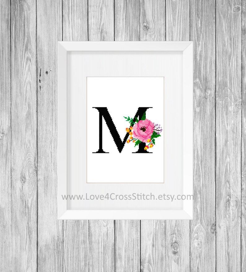 Letter M Monogram Cross Stitch Pattern Cross Stitch Letter M Etsy