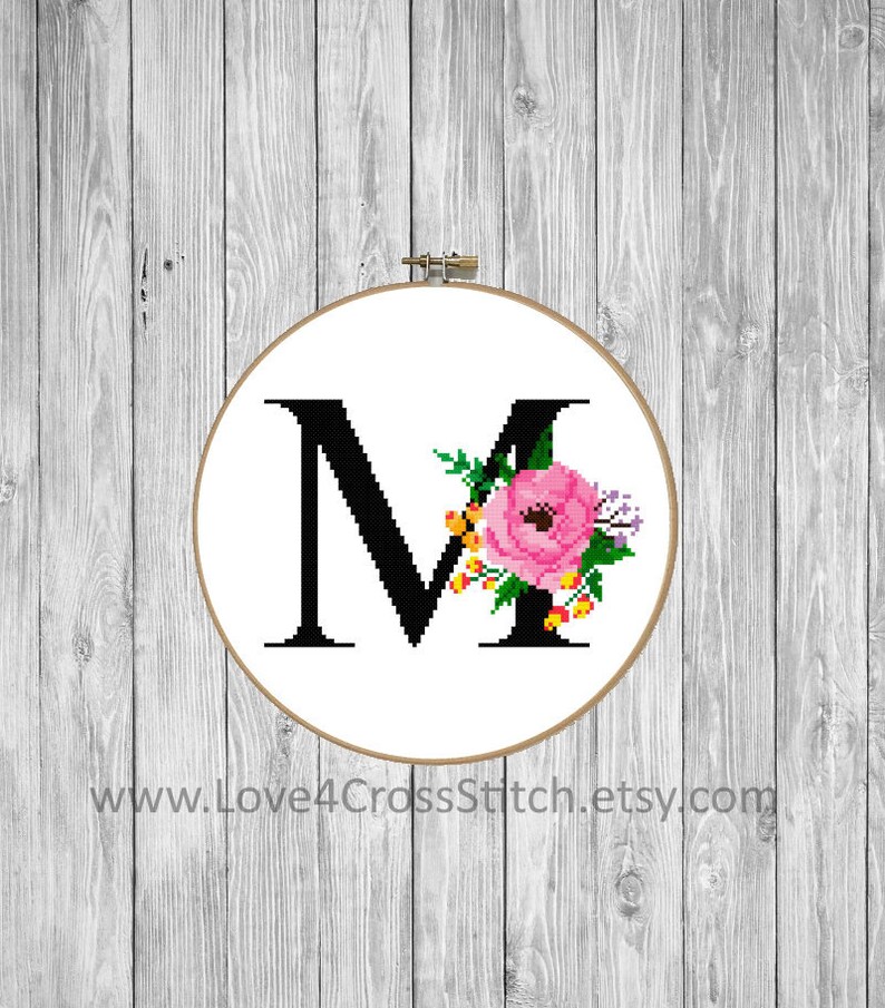 Letter M Monogram Cross Stitch Pattern Cross Stitch Letter M Etsy