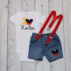 Toddler Boys Denim Mickey Mouse short set, Boys Disney outfit, Toddler First Birthday top, Mickey Mouse pants, Baby Boy Disney, Smash Cake