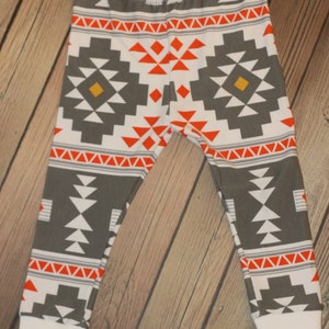 Toddler tribal leggings, girl tribal leggings, orange girl leggings,baby tribal pants, Child tribal legging,Aztec baby leggings image 1