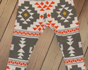 Toddler tribal leggings, girl tribal leggings, orange girl leggings,baby tribal pants, Child tribal legging,Aztec baby leggings