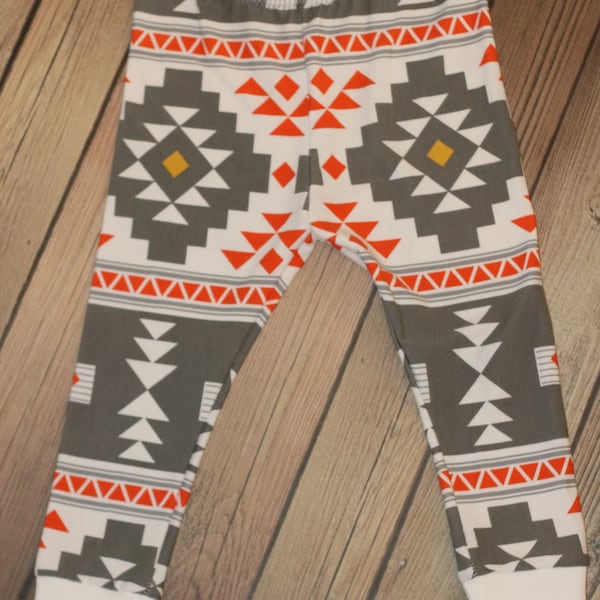 Toddler tribal leggings, girl tribal leggings, orange girl leggings,baby tribal pants, Child tribal legging,Aztec baby leggings