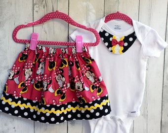 minnie mouse skirt, girl minnie mouse, girl disney outfit, girl disney skirt, minnie mouse onesie, baby minnie mouse, baby disney dress