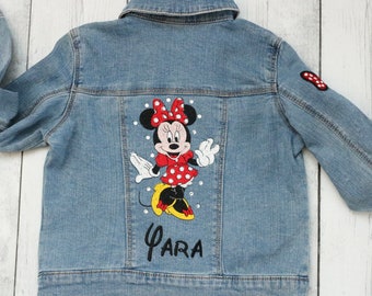 Girls Red Embroidered Disney jacket, Minnie Mouse gift , Minnie Mouse top, Disney denim outfit,Kids Disney denim, girls Minnie Mouse