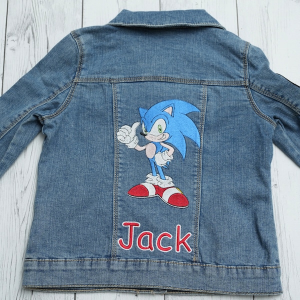 Sega Sonic embroidered denim jacket, hedgehog jacket, Hedgehog toddler jacket, Sonic kids jacket, Sonic birthday party, Hedgehog toddler