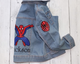 Boys Embroidered Denim Spiderman Jacket 
