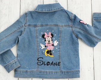 Girls Pink Embroidered Disney jacket with Swarovski crystals, Minnie Mouse, Disney denim outfit, top, Kids Disney denim, girls minnie mouse