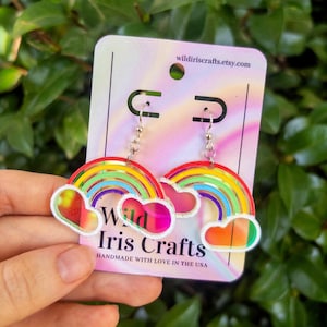 Rainbow Iridescent Earrings, Pride Transparent Dangles, Colorful Laser Cut Accessory