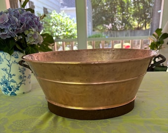 Copper Tub with Metal Band and Handles