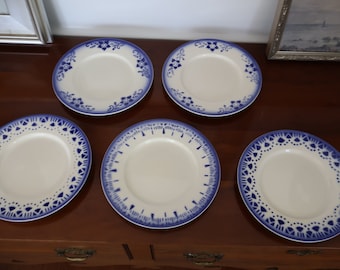French Luneville Blue and Cream Plate; 8 1/2"