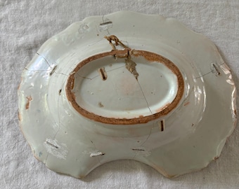 Quimper Shaving Bowl; Repaired with Metal Staples