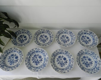 Czecholslaovakia Swiebelmuster Blue Onion Flat Soup Bowls; Set of 8