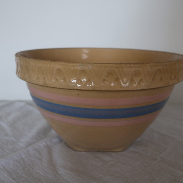 Vintage McCoy Mixing Bowl with Blue and Pink Stripes