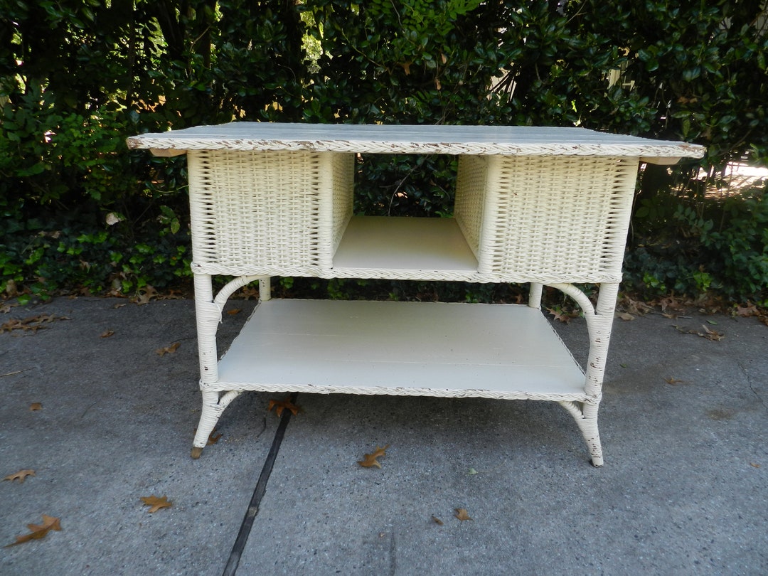 Vintage White Wicker Table Etsy