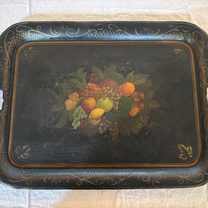 Antique Tole Tray with Painted Fruit