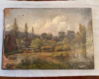 Paisaje inglés con un cisne nadando en un estanque; posiblemente obra de Henry John Kinnaird.