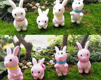 8pcs cute rabbit fairy garden miniatures for terrariums cartoon resin figurine ornament miniaturas para mini jardins dollhouse