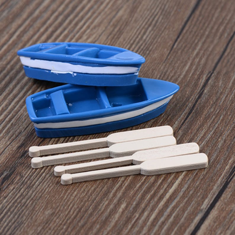 4x Boat + 8x Oars 1 set Terrarium Figurines Fairy Garden Decoration Miniatures Bonsai Tool