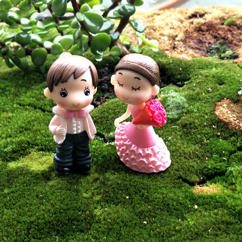 2pcs Wedding Decoration Brides Groom Figures Terrarium Figurines DIY Gnomes Fairy Garden Miniatures Bonsai Tools Resin Craft Micro Landscape