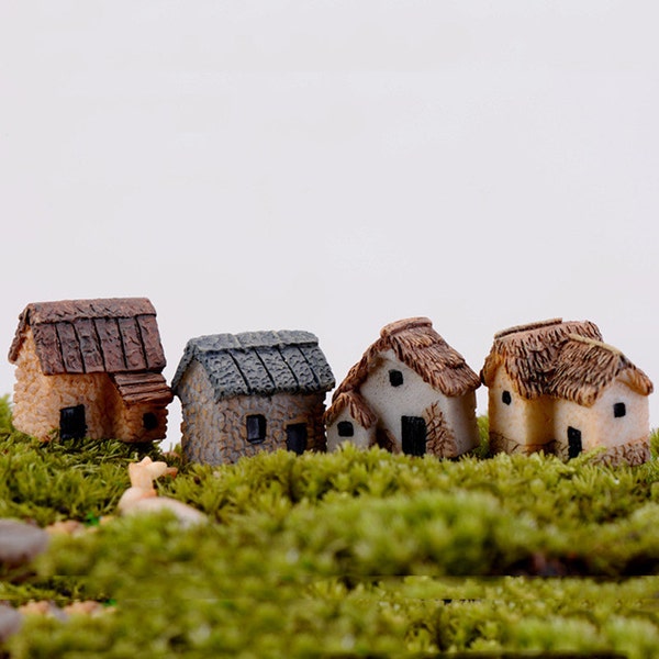 4 pezzi Mini Casa Cabina Terrarium Figurine Zakka Fairy Garden Decor Miniatures Bonsai Tools Resin Craft Micro Paesaggio Home Ornamenti Gnomi