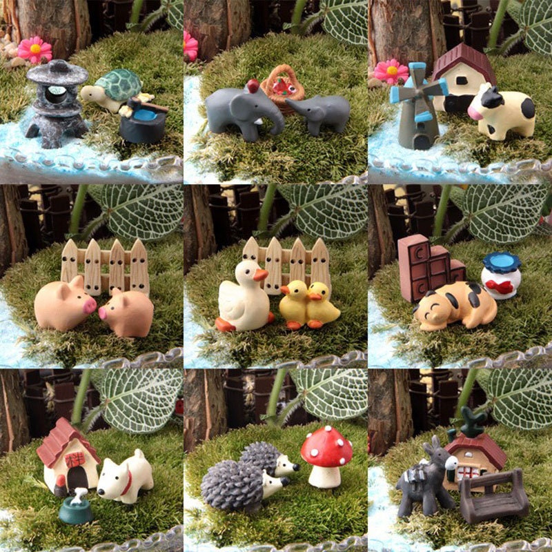 BallsFHK Garden Statues Resin Animals Figurines For Home Courtyard  Decoration,Small Animals Ornament Set