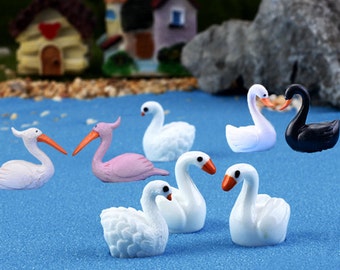 8pcs Swan Flamingo Figures Terrarium Figurines Zakka Fairy Garden Decor Miniatures Bonsai Tool Craft Succulent Lake Ornament Micro Landscape