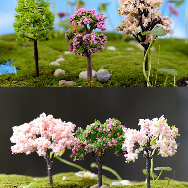 8pcs (5 to 7cm height ) artificial trees doll house sand model miniatures fairy garden terrarium bottle mini plants home table decor bonsai
