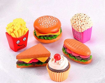6pcs Cupcake bread hamburger French fries Moss Micro Landscape Restaurant furnishings Decoration DIY assembly toy ornaments Doll kids favor