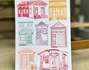 Neon New Orleans Houses - Art Print - 5x7 inches