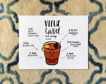 Vieux Carré Cocktail Recipe Art Print (5x7 or 8x10)