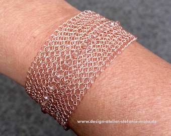 wire crochet cuff bracelet with sparkling crystals - color choice!