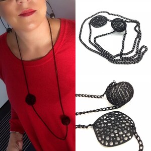black aluminium necklace with wire crochet ball element & black ornament
