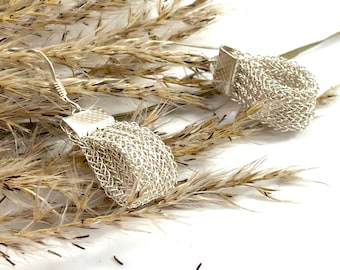 double wire crochet silver colored earrings