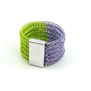 hand made wire crochet BICOLOR RING, colored copper wire with aluminium slider, color choice maigrün / lavendel