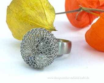 stainless steel changeable ring with finger knitted stainless steel wire top