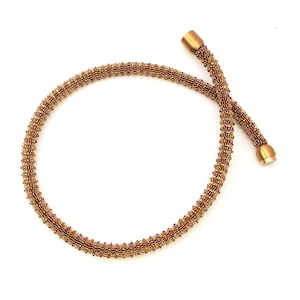 hand made wire crochet copper tube necklace with colorful shimmering Rocailles