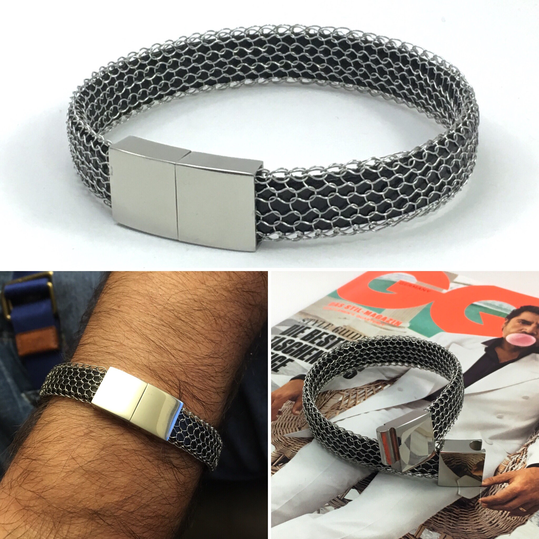 Herren Armband Aus Geflochtenem Leder & Edelstahl Mit Magnetschließe - Modisches Schmuckstück Für Männer & Jungen