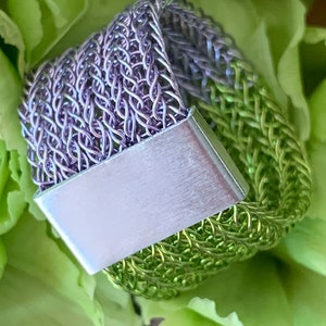 hand made wire crochet BICOLOR RING, colored copper wire with aluminium slider, color choice image 9