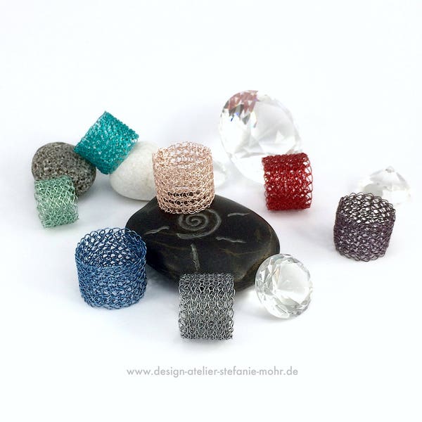 Hand gestrickter RING aus farbigem Kupferdraht, Farbwahl...