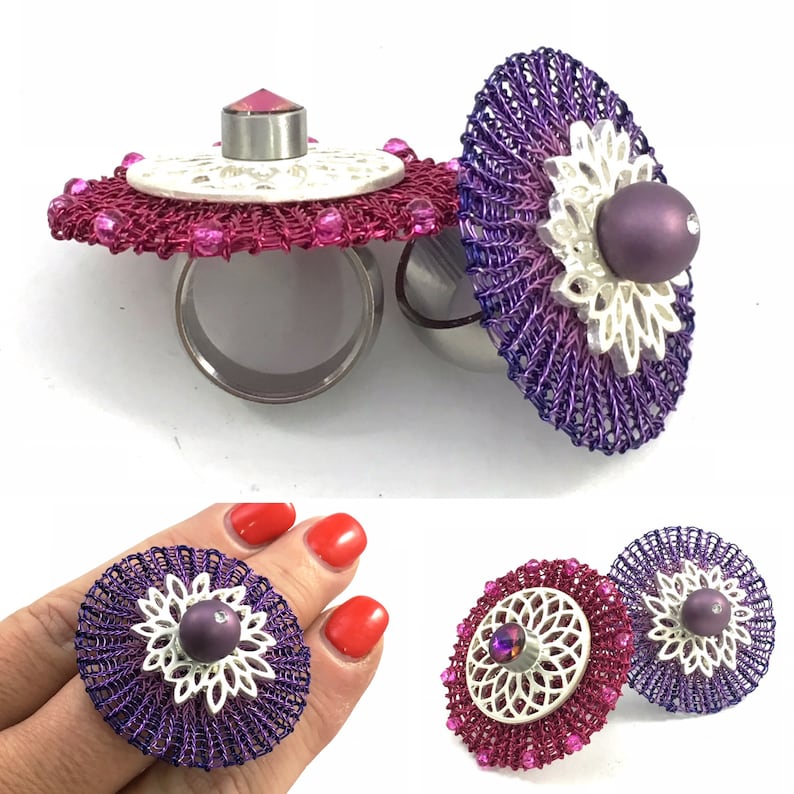 stainless steel changeable ring with wire crochet disc, choose your color Top starting from: image 2
