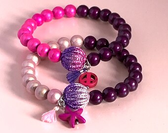 elastic magic bead bracelet with double wire crochet bicolor mini bubble - color choice