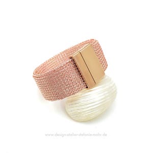 finger knitted CUFF BRACELET -  rose gold colored with magnetic clasp