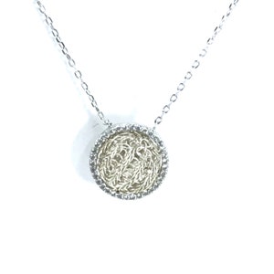 sterling silver necklace with double wire crochet bubble and zirconia collar