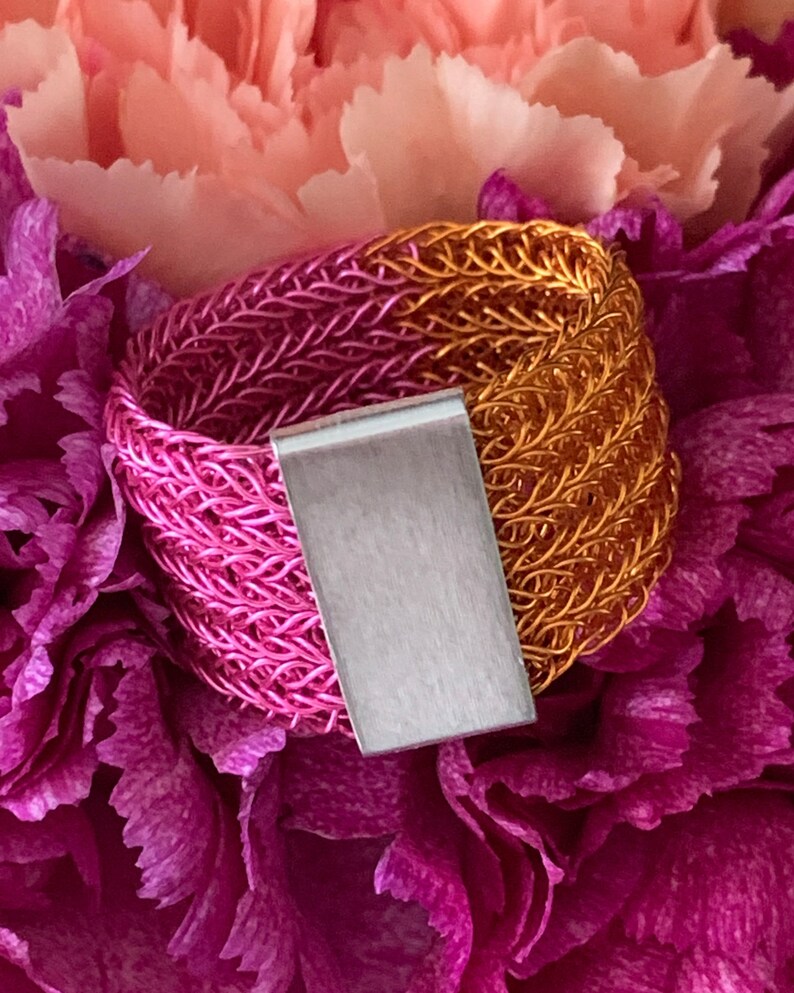 hand made wire crochet BICOLOR RING, colored copper wire with aluminium slider, color choice image 10