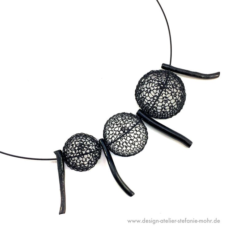 wire crochet necklace BLACK BEAUTY with black coral
