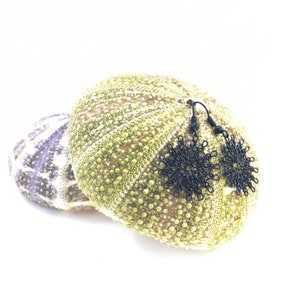 black finger knitted FLOWER earrings