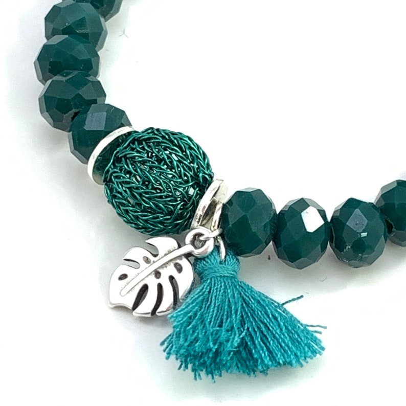 Elastic Green Crystal Bead Bracelet With Green Colored Copper Etsy