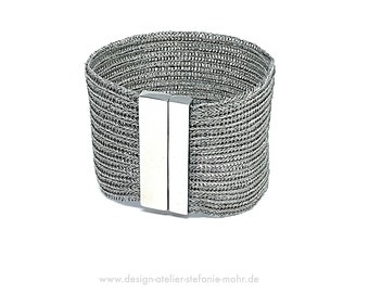 doppelt gestricktes, breites Manschetten-Armband aus Edelstahldraht mit Edelstahl Magnetschließe