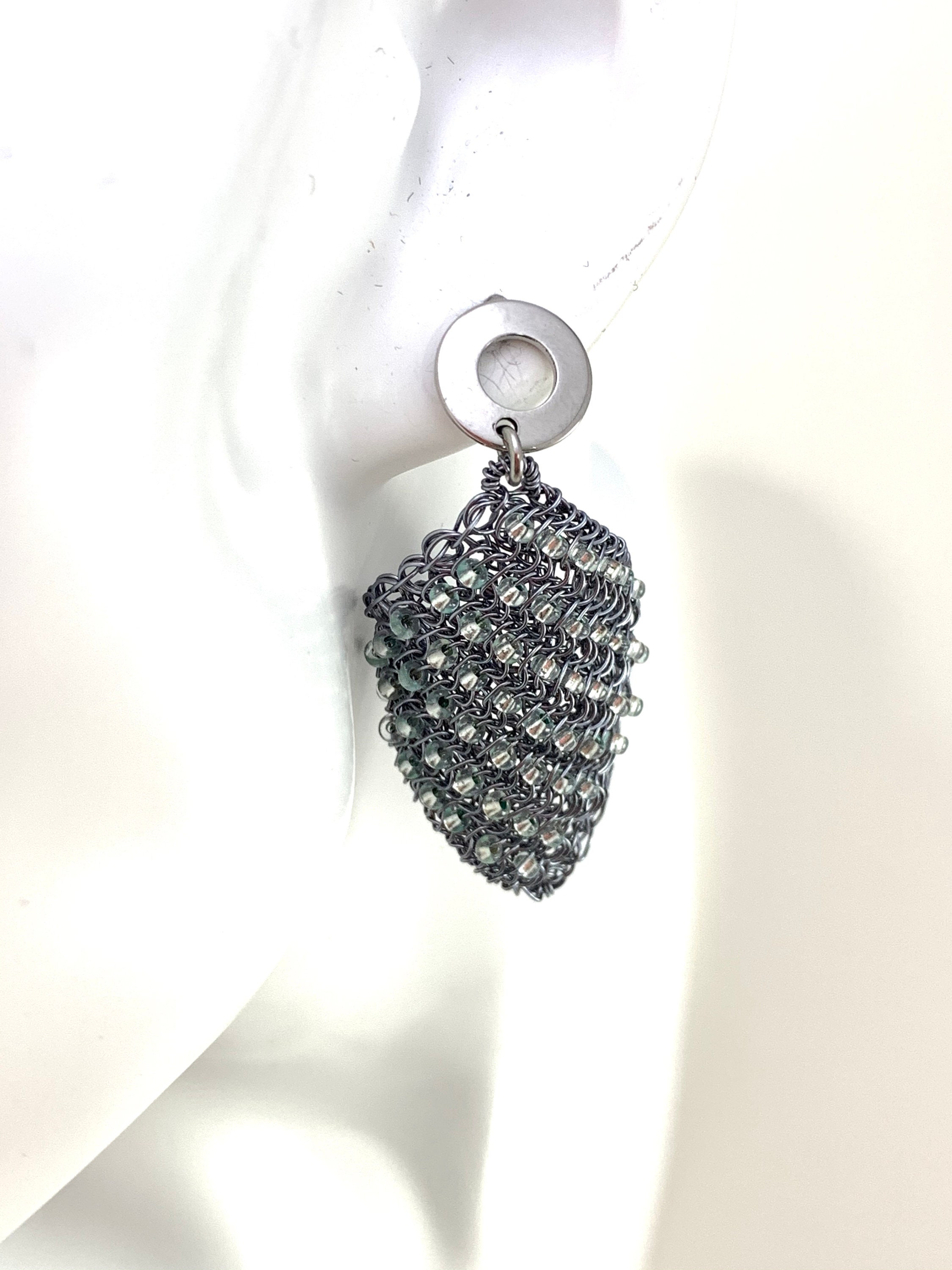 Hand made double wire crochet graphite colored EARRINGS with Etsy